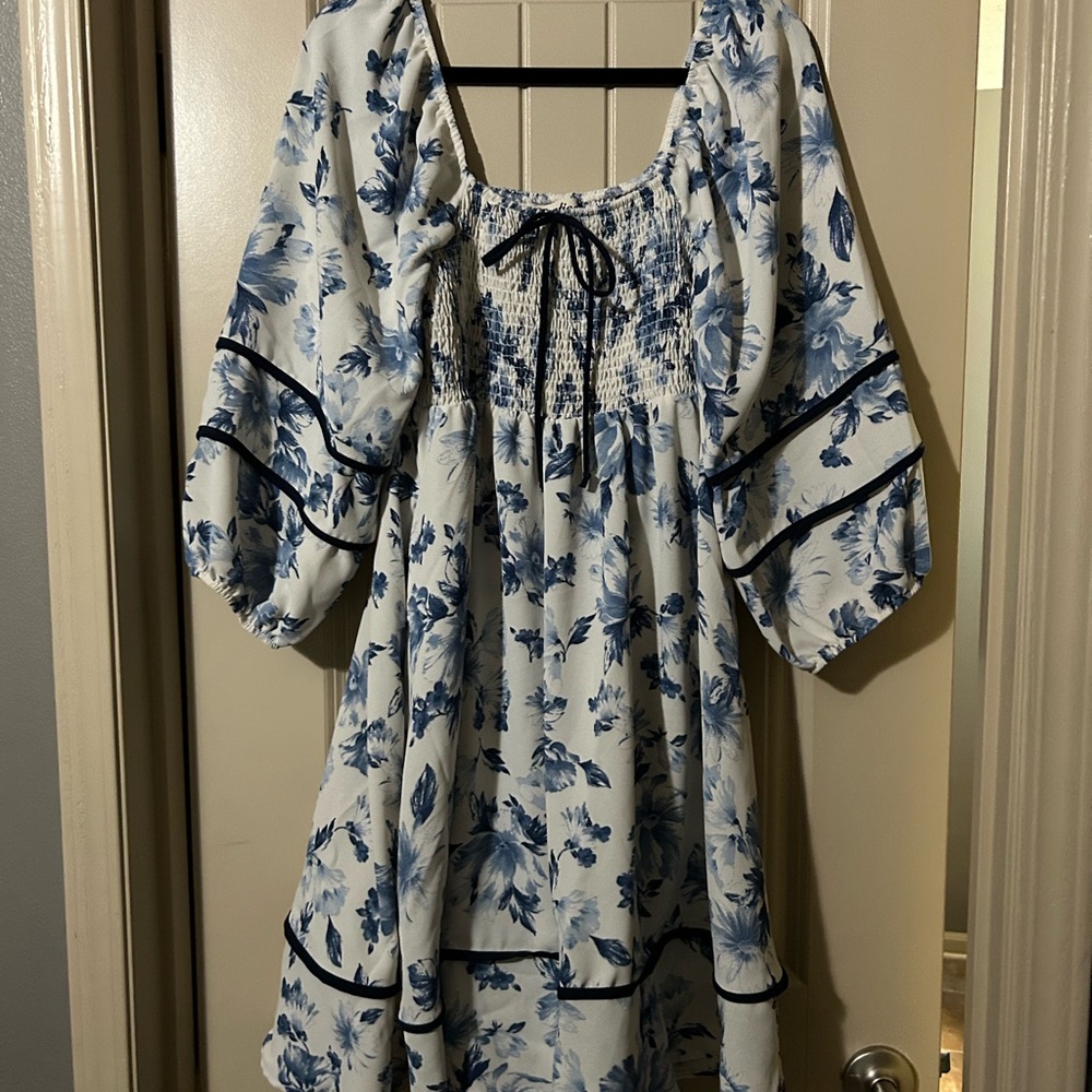 Floral Blue and White Midi Dress